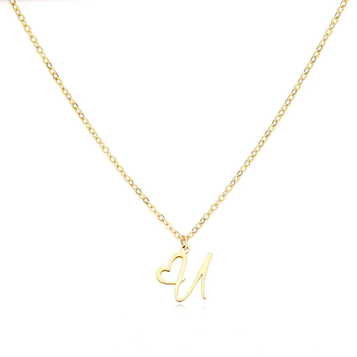 Women’s Initial Heart Pendant Necklace – Gold-Tone Stainless Steel Letter Charm for Personalised Everyday Wear and Gifting