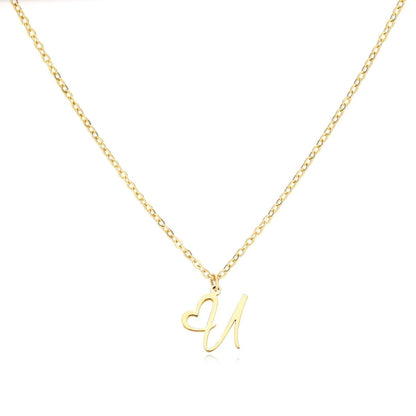 Women’s Initial Heart Pendant Necklace – Gold-Tone Stainless Steel Letter Charm for Personalised Everyday Wear and Gifting
