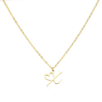 Women’s Initial Heart Pendant Necklace – Gold-Tone Stainless Steel Letter Charm for Personalised Everyday Wear and Gifting