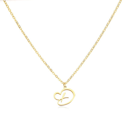 Women’s Initial Heart Pendant Necklace – Gold-Tone Stainless Steel Letter Charm for Personalised Everyday Wear and Gifting