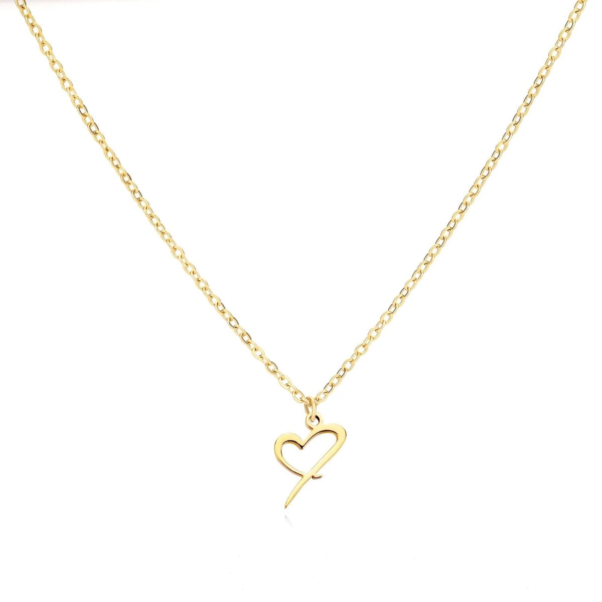 Women’s Initial Heart Pendant Necklace – Gold-Tone Stainless Steel Letter Charm for Personalised Everyday Wear and Gifting