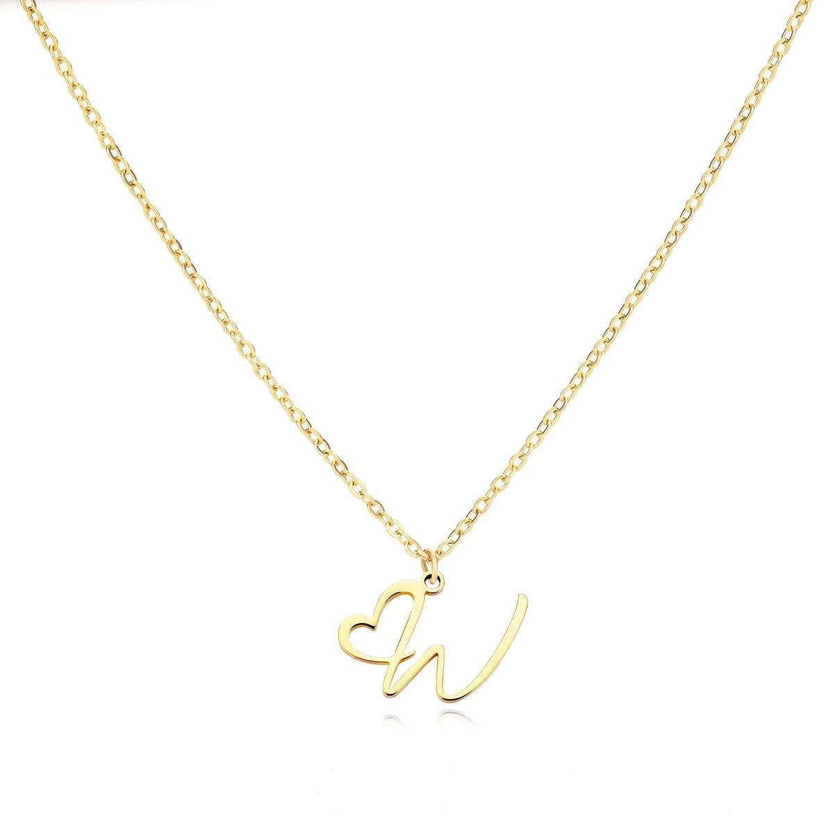 Women’s Initial Heart Pendant Necklace – Gold-Tone Stainless Steel Letter Charm for Personalised Everyday Wear and Gifting