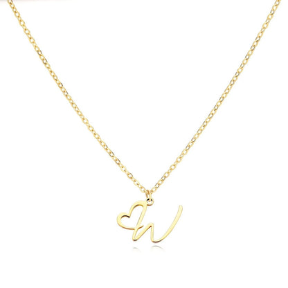 Women’s Initial Heart Pendant Necklace – Gold-Tone Stainless Steel Letter Charm for Personalised Everyday Wear and Gifting