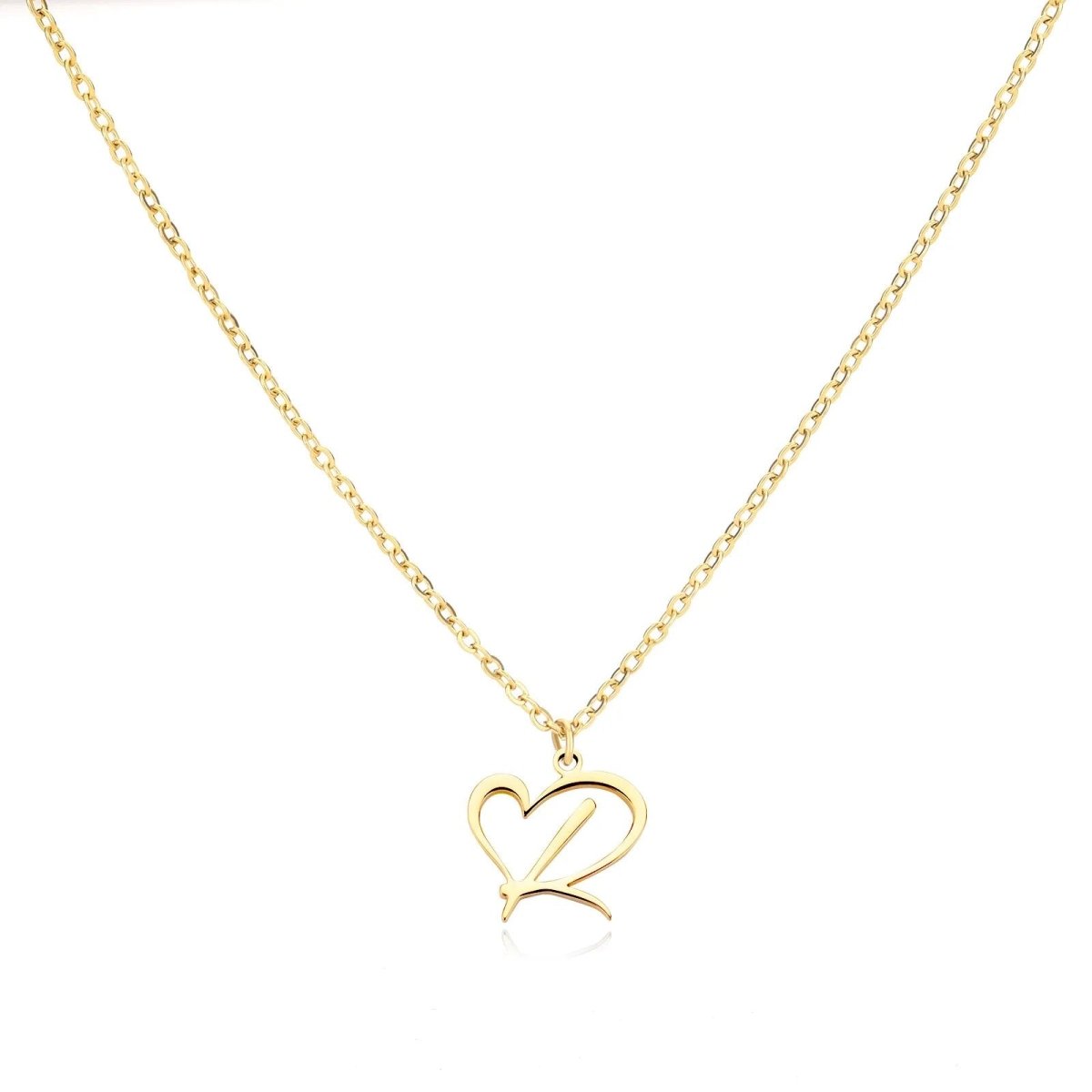 Women’s Initial Heart Pendant Necklace – Gold-Tone Stainless Steel Letter Charm for Personalised Everyday Wear and Gifting