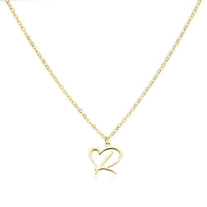 Women’s Initial Heart Pendant Necklace – Gold-Tone Stainless Steel Letter Charm for Personalised Everyday Wear and Gifting