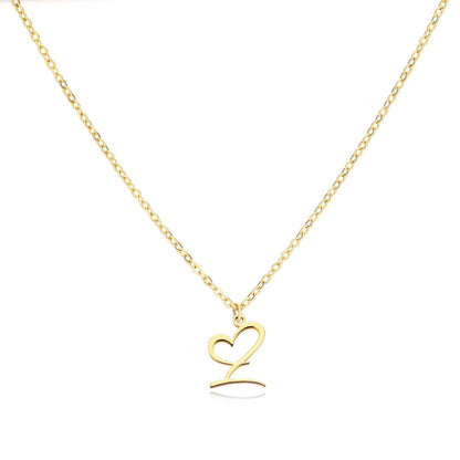 Women’s Initial Heart Pendant Necklace – Gold-Tone Stainless Steel Letter Charm for Personalised Everyday Wear and Gifting