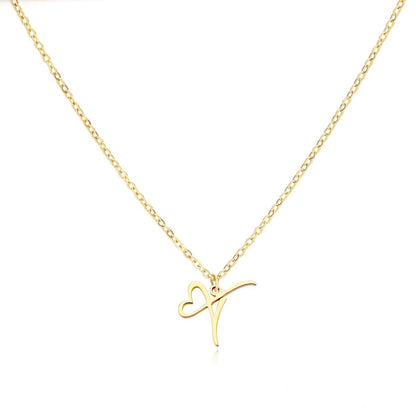 Women’s Initial Heart Pendant Necklace – Gold-Tone Stainless Steel Letter Charm for Personalised Everyday Wear and Gifting