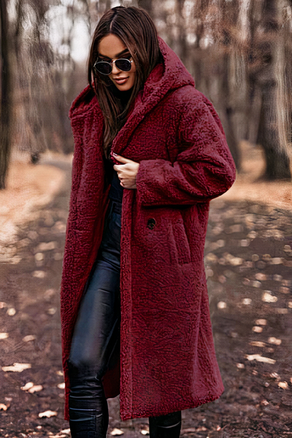 Women’s Hooded Teddy Coat – Soft Fleece with Patch Side Pockets
