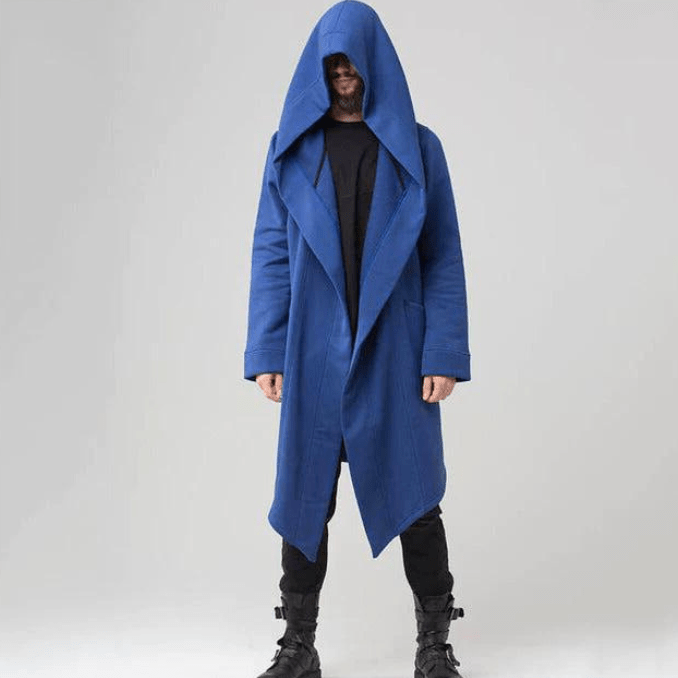 Men’s Oversized Hooded Trench Coat – Longline Draped Outerwear with Statement Lapels
