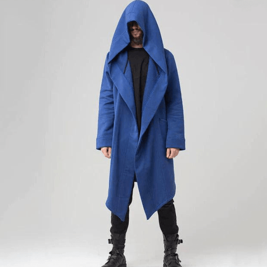Men’s Oversized Hooded Trench Coat – Longline Draped Outerwear with Statement Lapels
