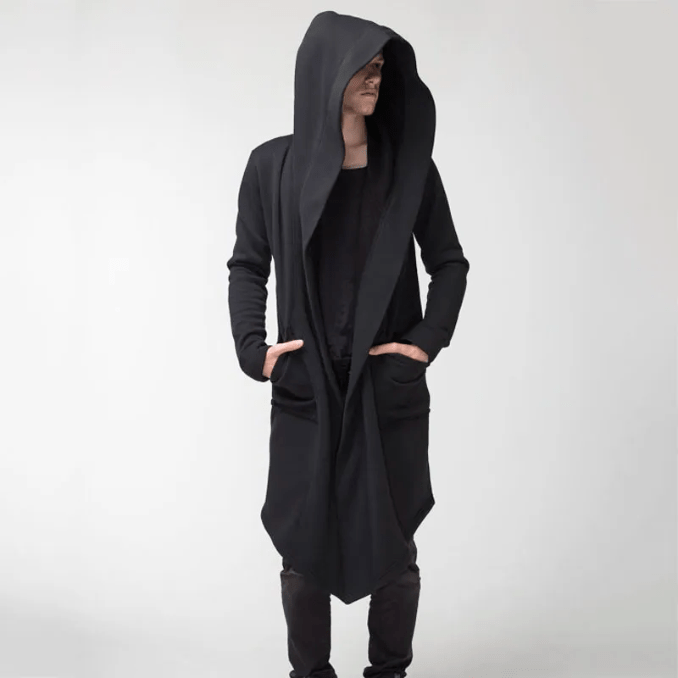 Men’s Oversized Hooded Trench Coat – Longline Draped Outerwear with Statement Lapels
