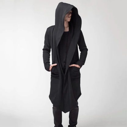Men’s Oversized Hooded Trench Coat – Longline Draped Outerwear with Statement Lapels
