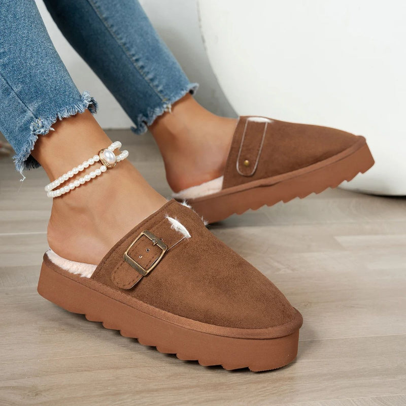 Women's Platform Clog Slippers - Suede-Look Fur-Lined Backless Mule - original product image 4