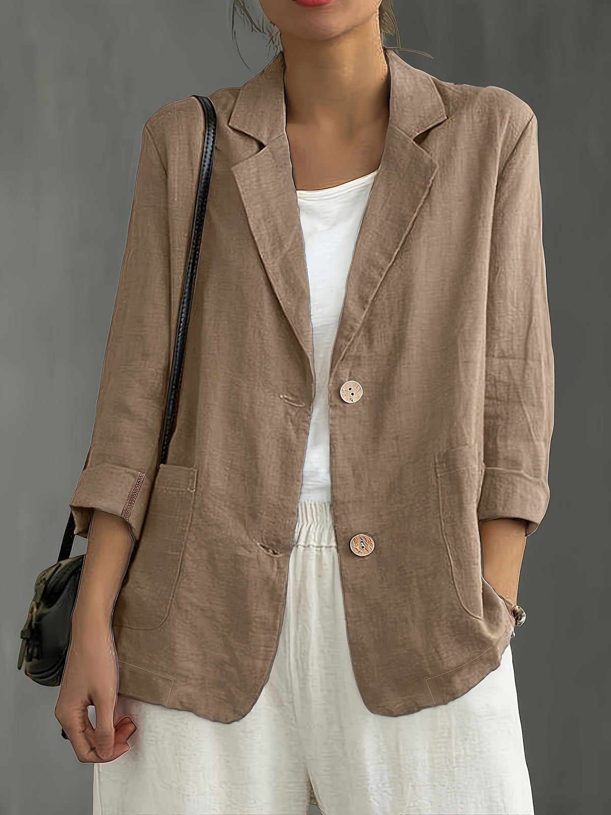 Women’s Relaxed Blazer – Two-Button Front with Roll-Up Sleeves