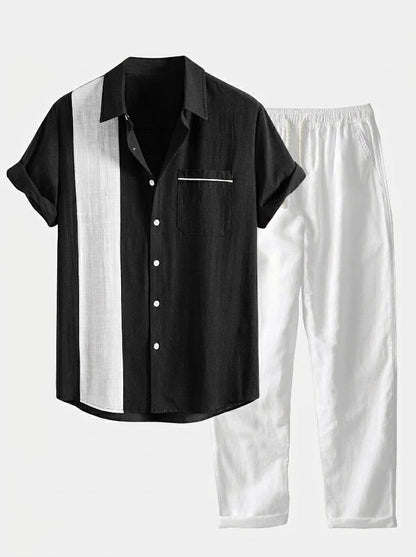 Men’s Cotton Shirt and Linen Blend Trousers Set – Lightweight Summer Casualwear