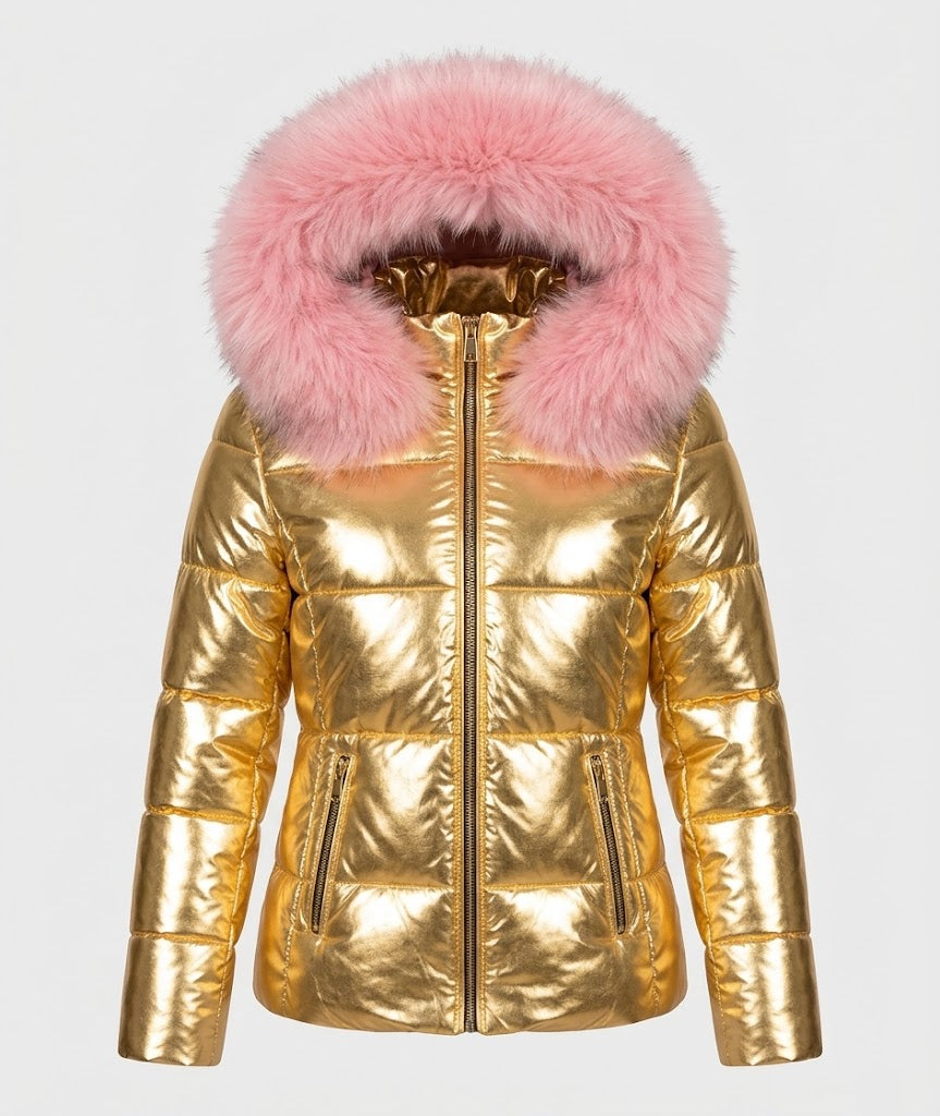 Women’s Faux Fur Hood Puffer Jacket – Fitted Winter Layer for City Wear