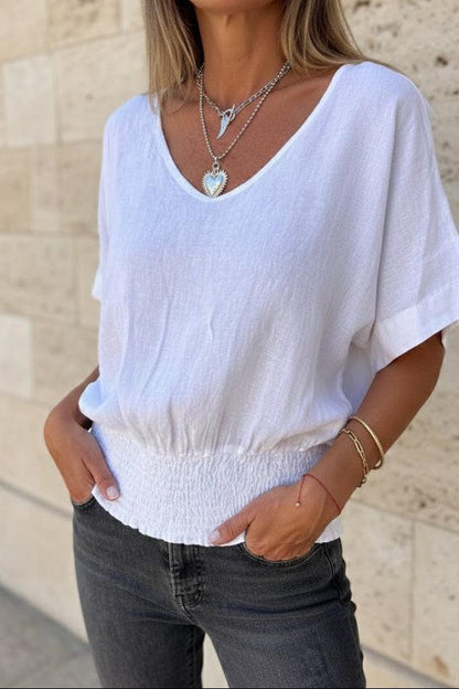 Women’s Tank Top – Sleeveless V-Neck Top with Ruched Hem