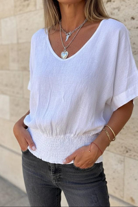 Women’s Tank Top – Sleeveless V-Neck Top with Ruched Hem