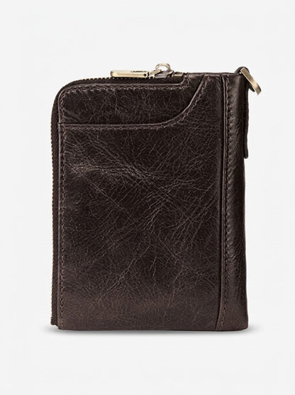 Men’s Genuine Leather RFID Wallet – Zip-Around Bifold with Card Slots and Coin Pocket