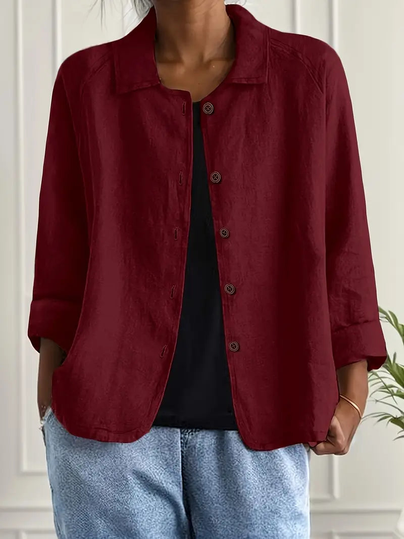 Women’s Lightweight Cardigan – Shirt Collar with Button-Through Front
