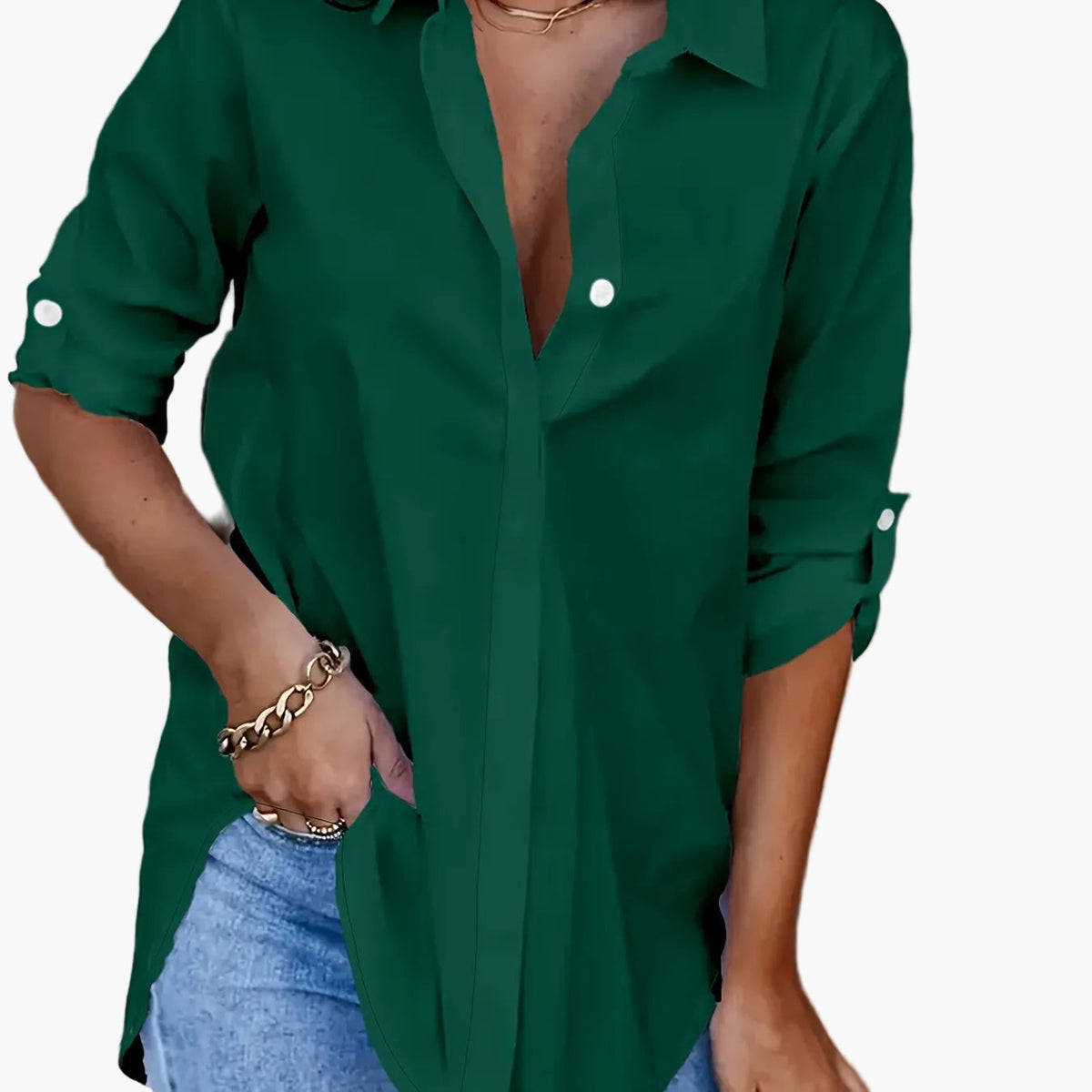 Women’s Relaxed Shirt Blouse – Classic Collar with Button Front