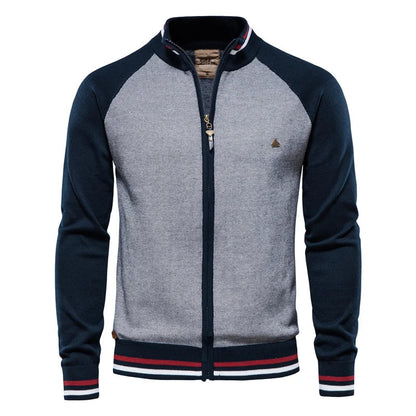 Men’s 100% Cotton Zip-Up Cardigan – Soft Stand-Collar Knit for Winter and Casual Wear