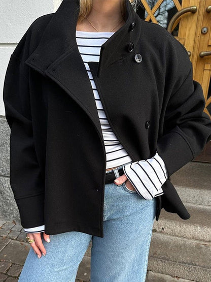 Women’s Double-Breasted Short Coat – Relaxed Structured Layer for City and Everyday Wear