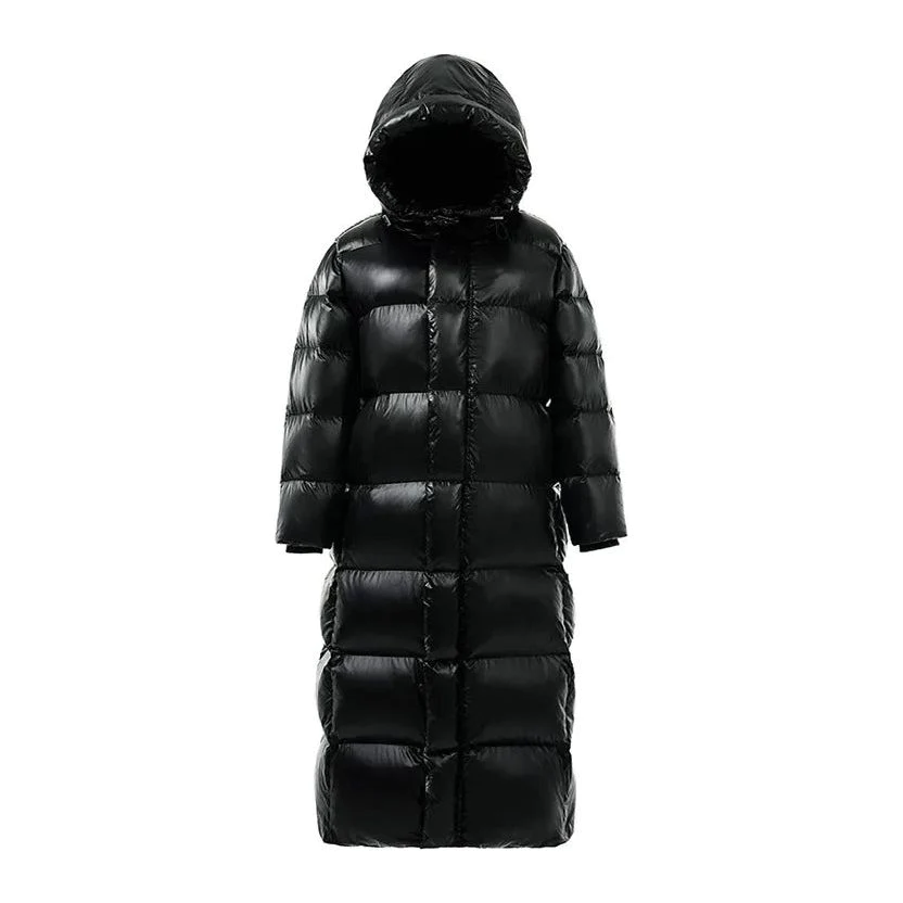 Women’s Longline Hooded Down Puffer Coat – Insulated Full-Length Winter Layer for Everyday Cold-Weather Protection