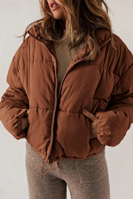 Women’s Quilted Puffer Jacket – Relaxed High-Collar Layer for Casual Winter Dressing