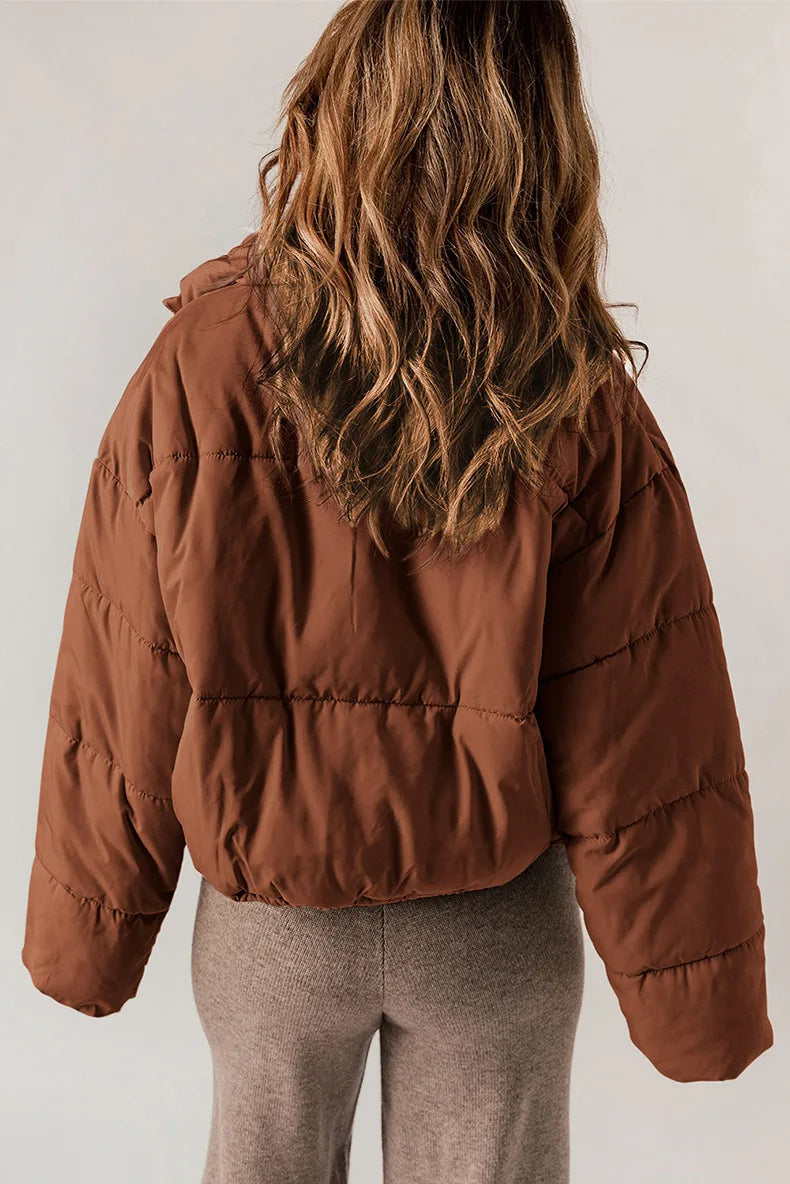 Women’s Quilted Puffer Jacket – Relaxed High-Collar Layer for Casual Winter Dressing