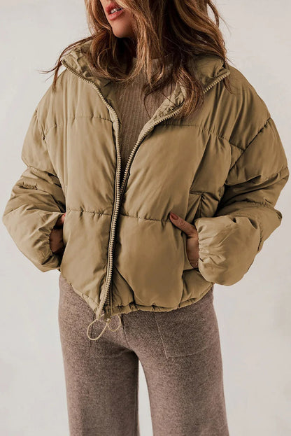 Women’s Quilted Puffer Jacket – Relaxed High-Collar Layer for Casual Winter Dressing