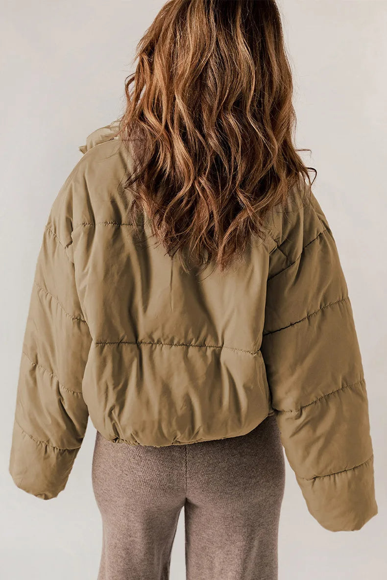 Women’s Quilted Puffer Jacket – Relaxed High-Collar Layer for Casual Winter Dressing