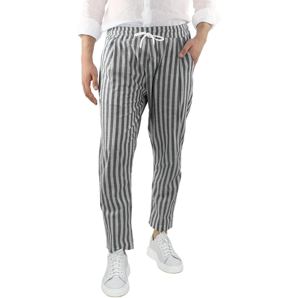 Men’s Striped Drawstring Cropped Trousers – Lightweight Casual Style for Warm-Weather Wear