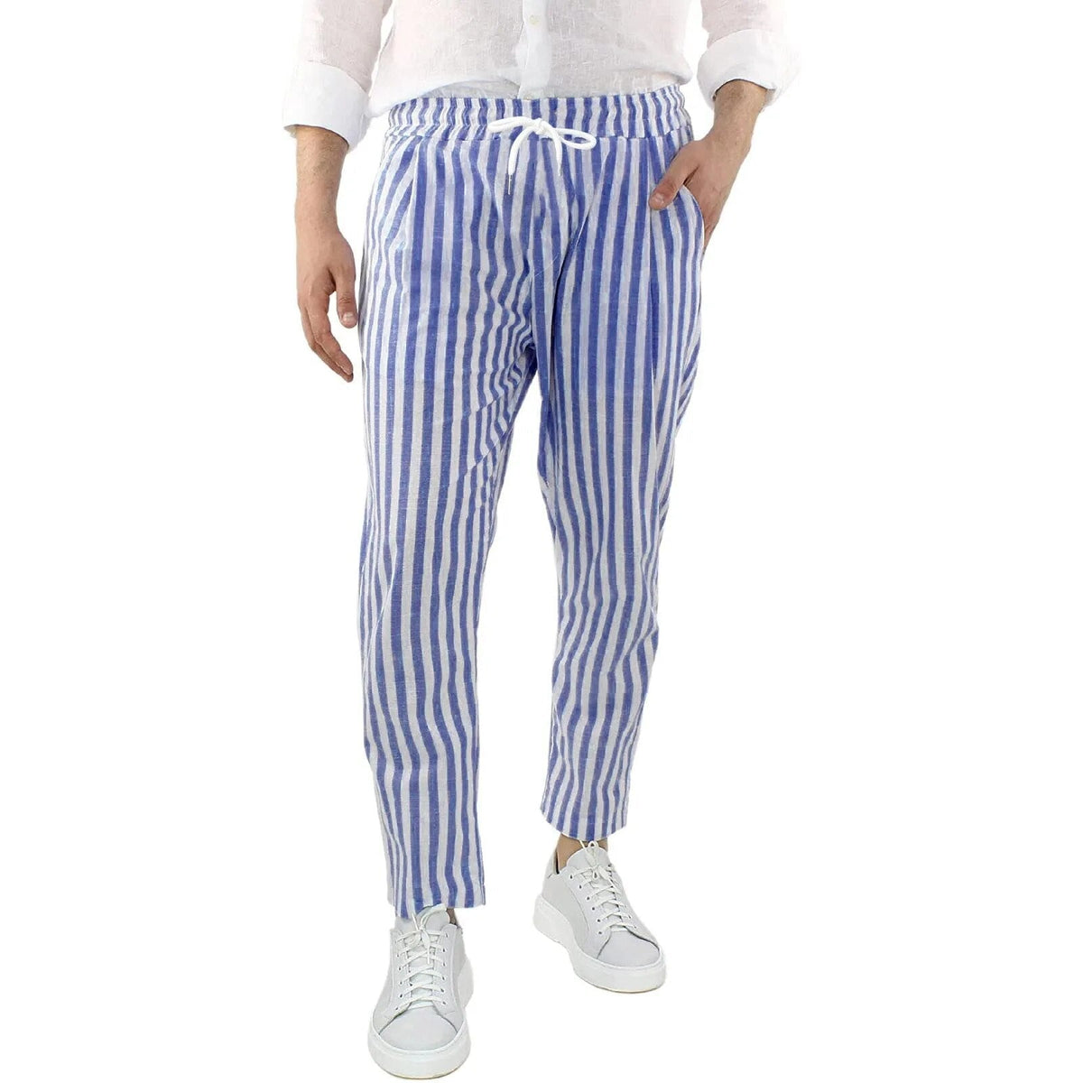 Men’s Striped Drawstring Cropped Trousers – Lightweight Casual Style for Warm-Weather Wear