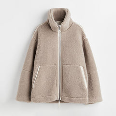 Women’s Oversized Teddy Fleece Zip Jacket – Plush Warm Layer for Casual Winter Styling