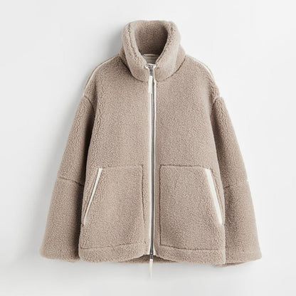 Women’s Oversized Teddy Fleece Zip Jacket – Plush Warm Layer for Casual Winter Styling
