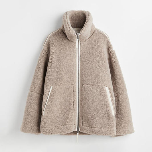 Women’s Oversized Teddy Fleece Zip Jacket – Plush Warm Layer for Casual Winter Styling