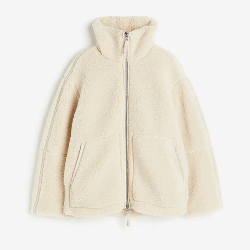 Women’s Oversized Teddy Fleece Zip Jacket – Plush Warm Layer for Casual Winter Styling