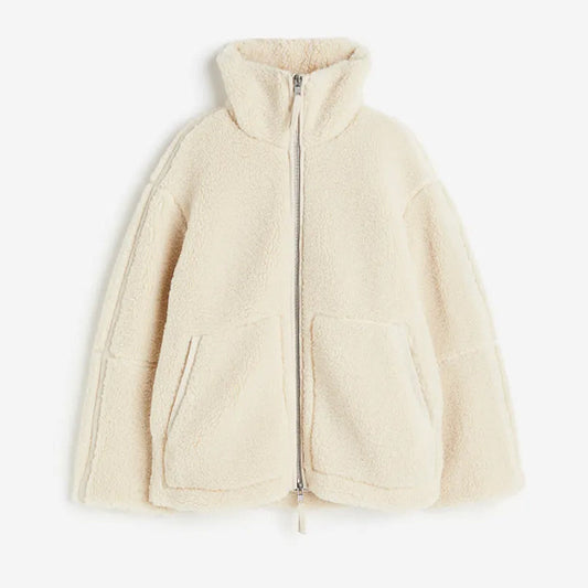 Women’s Oversized Teddy Fleece Zip Jacket – Plush Warm Layer for Casual Winter Styling