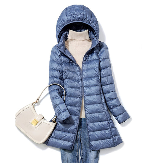 Women’s Longline Hooded Puffer Coat – Ultralight Quilted Winter Layer for Everyday Cold-Weather Wear