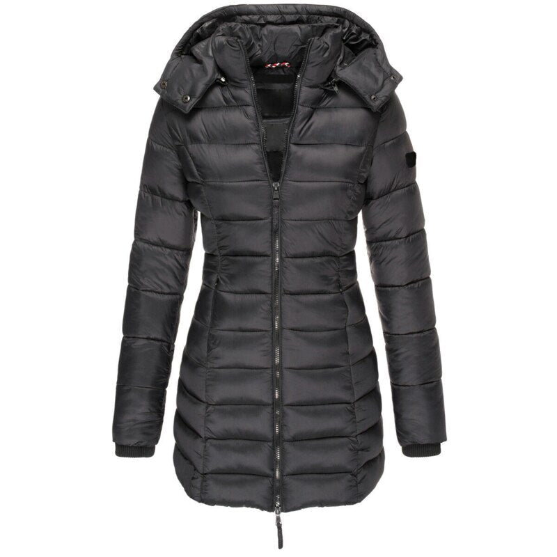 Women’s Hooded Longline Puffer Parka – Water-Repellent Insulated Layer for Everyday Winter Wear