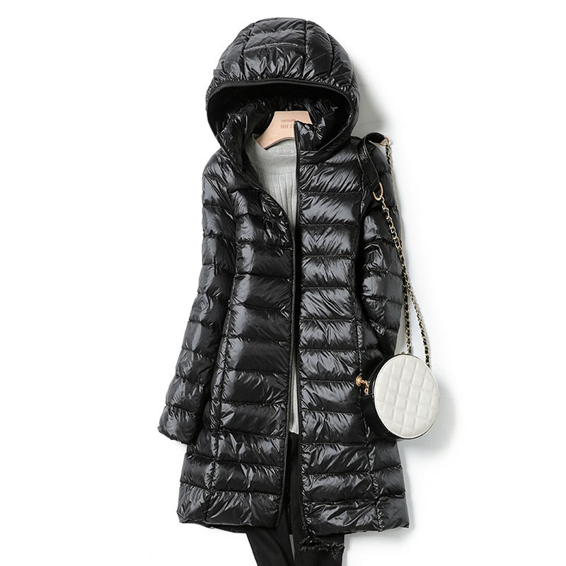 Women’s Longline Hooded Puffer Coat – Ultralight Quilted Winter Layer for Everyday Cold-Weather Wear
