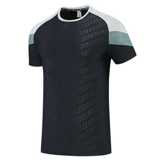 Men’s Colour-Block Sports T-Shirt – Short-Sleeve Crew-Neck Training Top with Shoulder Panel Detailing