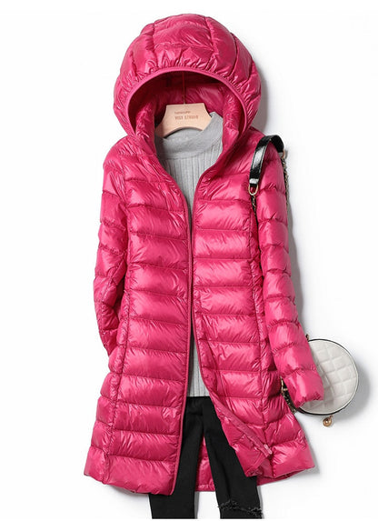 Women’s Longline Hooded Puffer Coat – Ultralight Quilted Winter Layer for Everyday Cold-Weather Wear