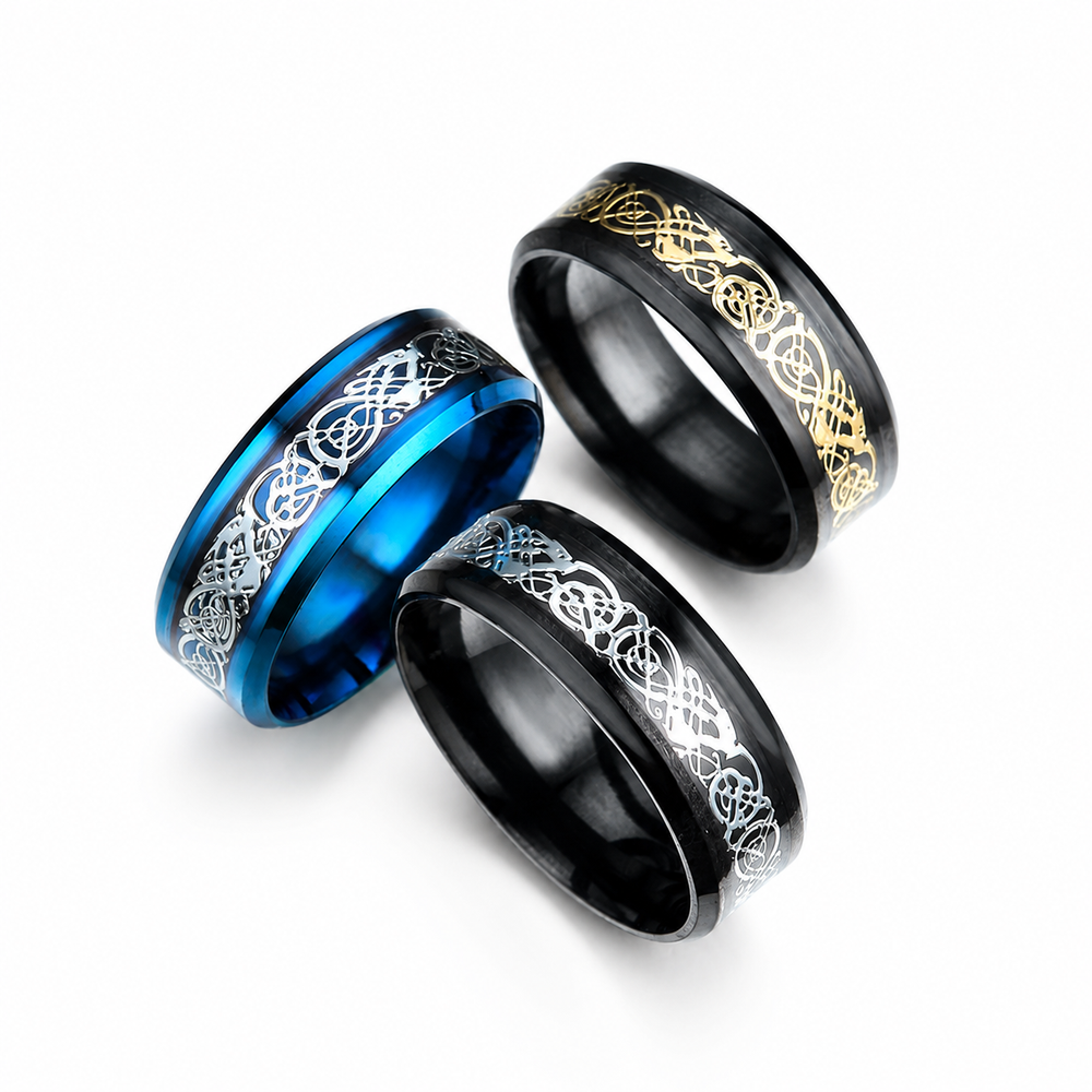 dragon inlay ring on white background