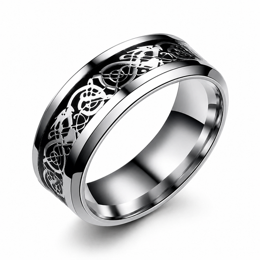 dragon silver ring on white background