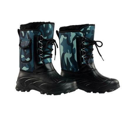 Men’s Waterproof Plush-Lined Snow Boots – Lace-Up Mid-Calf Outdoor Winter Boots with Anti-Slip Rubber Sole