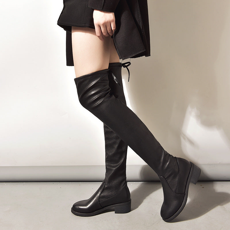 Women's Suede-Look Faux Fur Lined Knee-High Boots - Leather Cotton Lining