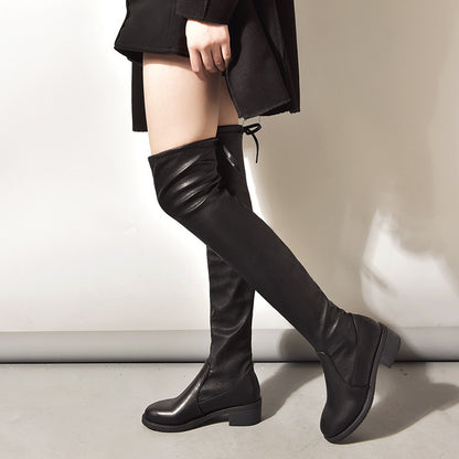 Women's Suede-Look Faux Fur Lined Knee-High Boots - Leather Cotton Lining