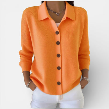 Women’s Knitted Blouse – Polo Collar Top with Full Button Placket
